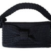 Elegant Black Crochet Bag with Bow - Front View