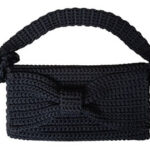 Elegant Black Crochet Bag with Bow - Front View