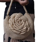 Elegant Golden Crochet Rose Bag - Front View