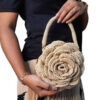 Elegant Golden Crochet Rose Bag - Comfortable Handle