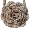 Elegant Golden Crochet Rose Bag - Comfortable Handle