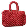 Elegant Red Honeycomb Pattern Crochet Bag - Small Handles