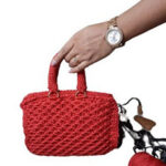 Elegant Red Honeycomb Pattern Crochet Bag - Front View