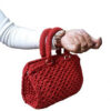 Elegant Red Honeycomb Pattern Crochet Bag - Small Handles